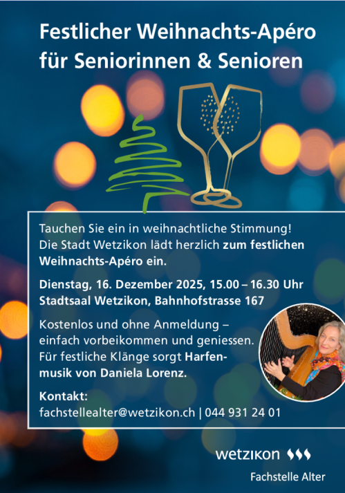 Weihnachts-Apéro für Seniorinnen & Senioren 16. Dezember 2025, 15.00 - 16.30 Uhr, Stadthaus
